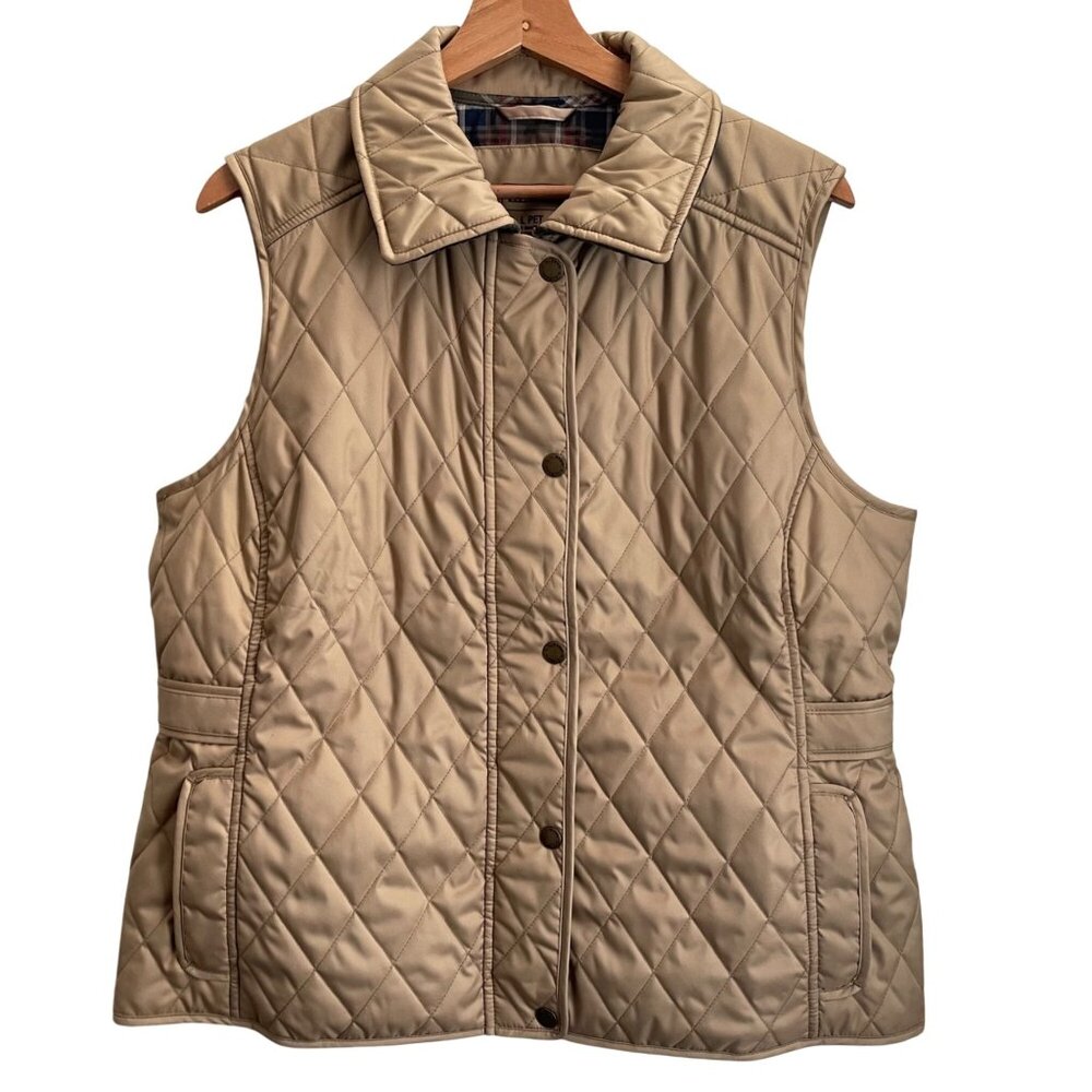 LL Bean Women Quilted Vest Size L Petite Preppy Classic Equestrian Outdoor